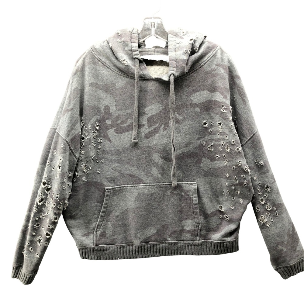 IRO Jeans Distressed Camo Hoodie Womens XS Gray Pullover Zury Relaxed